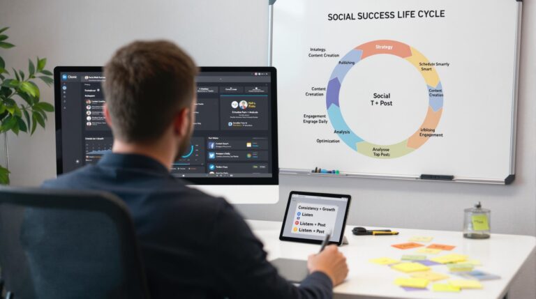 Person analyzing social media strategy on computer.