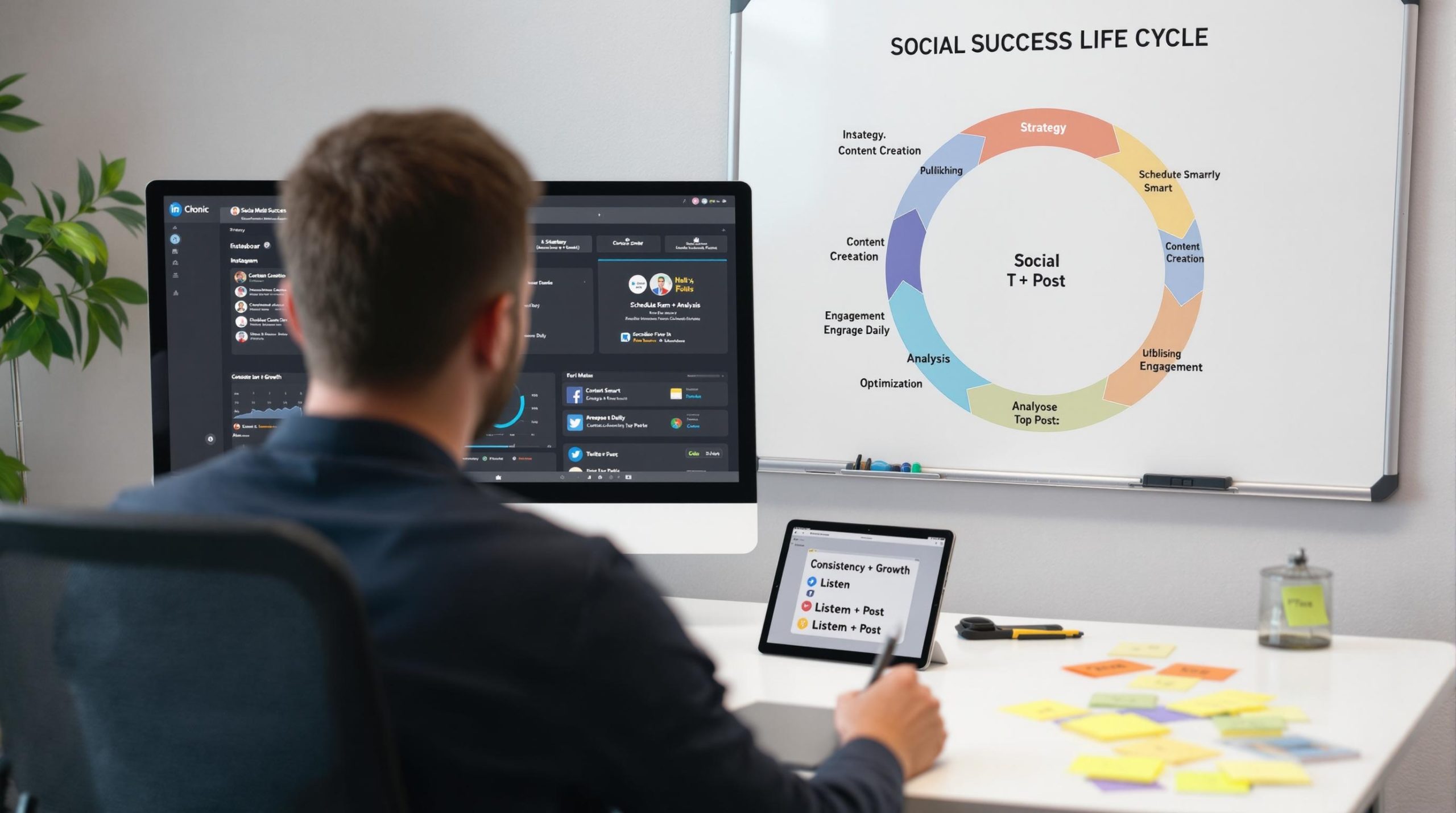 Person analyzing social media strategy on computer.