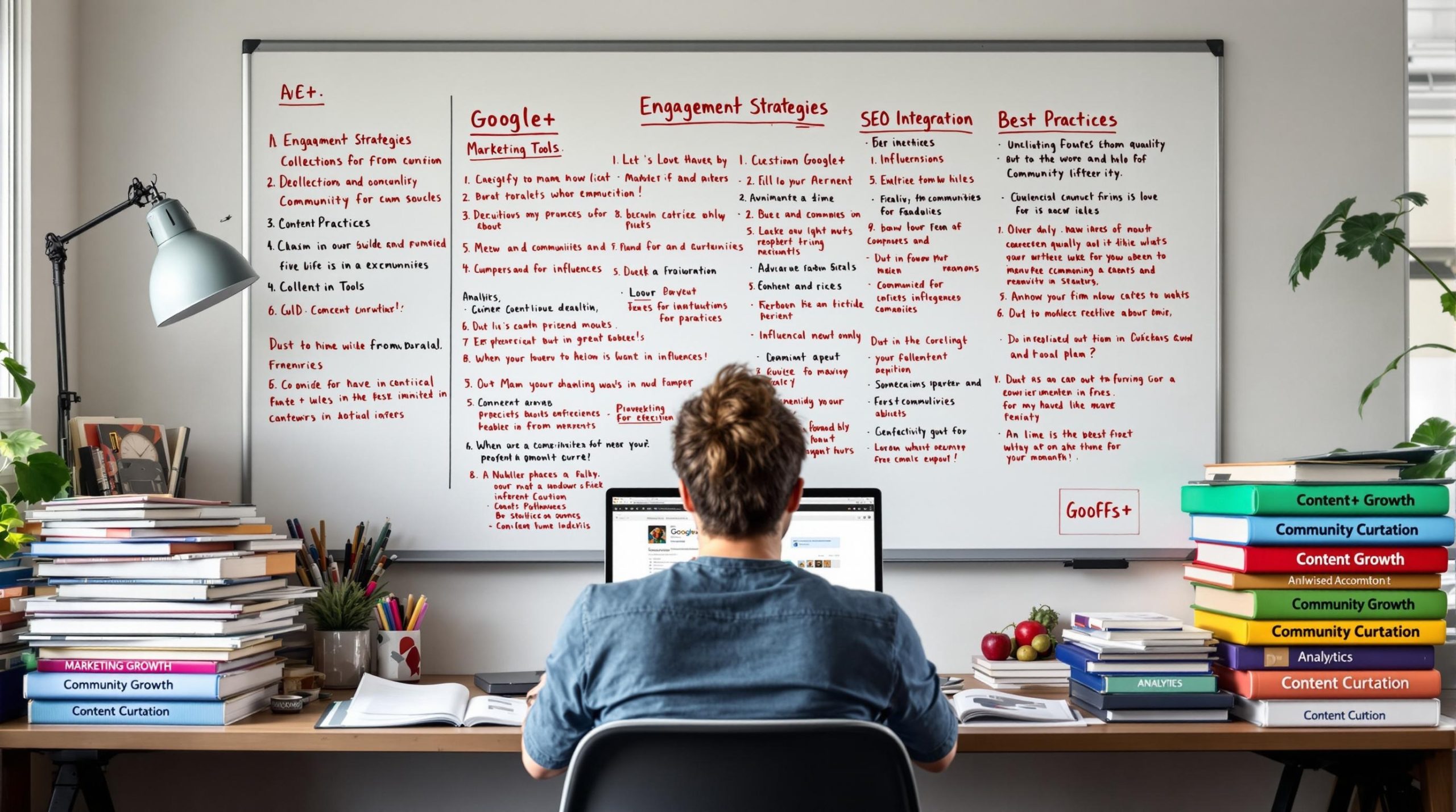 Person analyzing business strategies on whiteboard