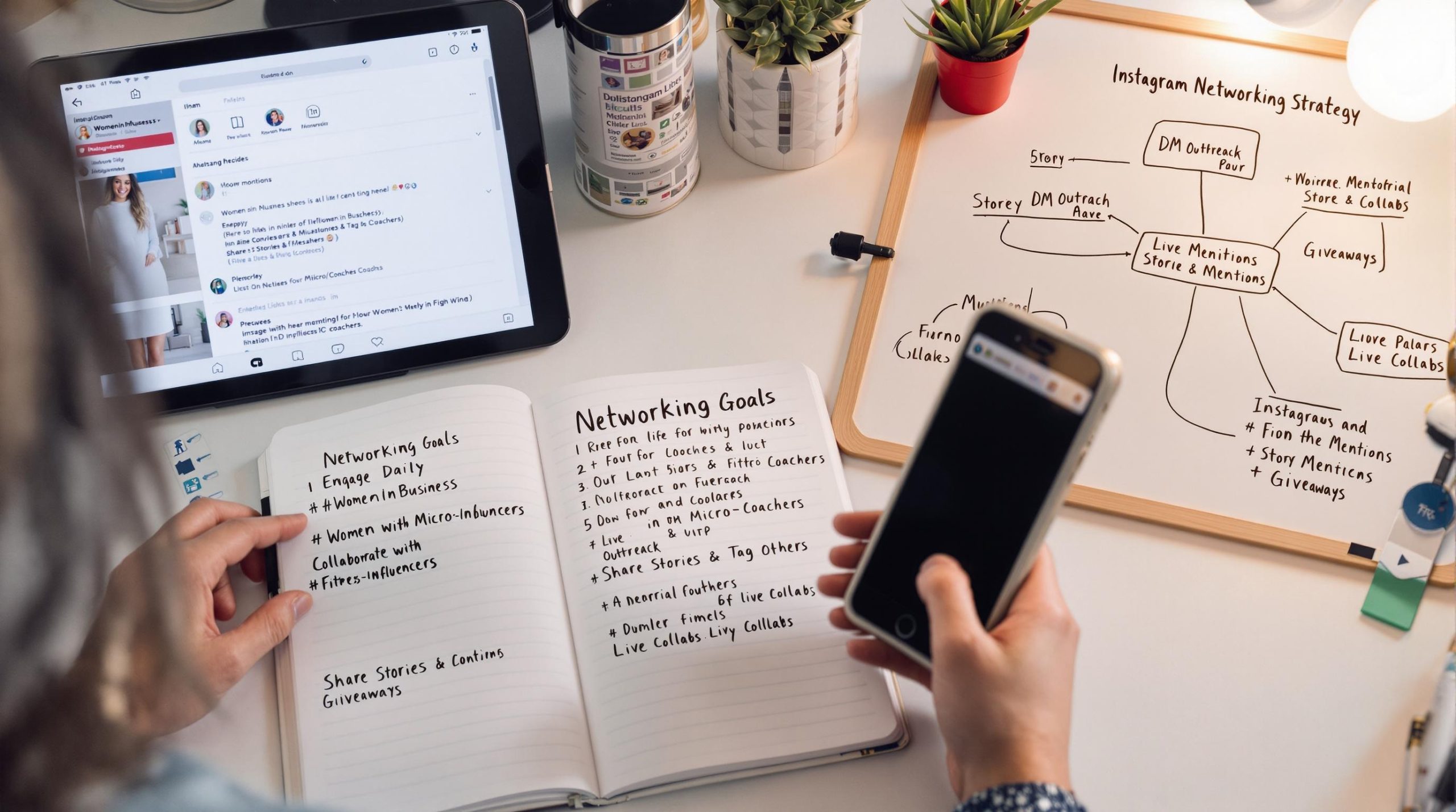 Person planning social media networking strategy on whiteboard.
