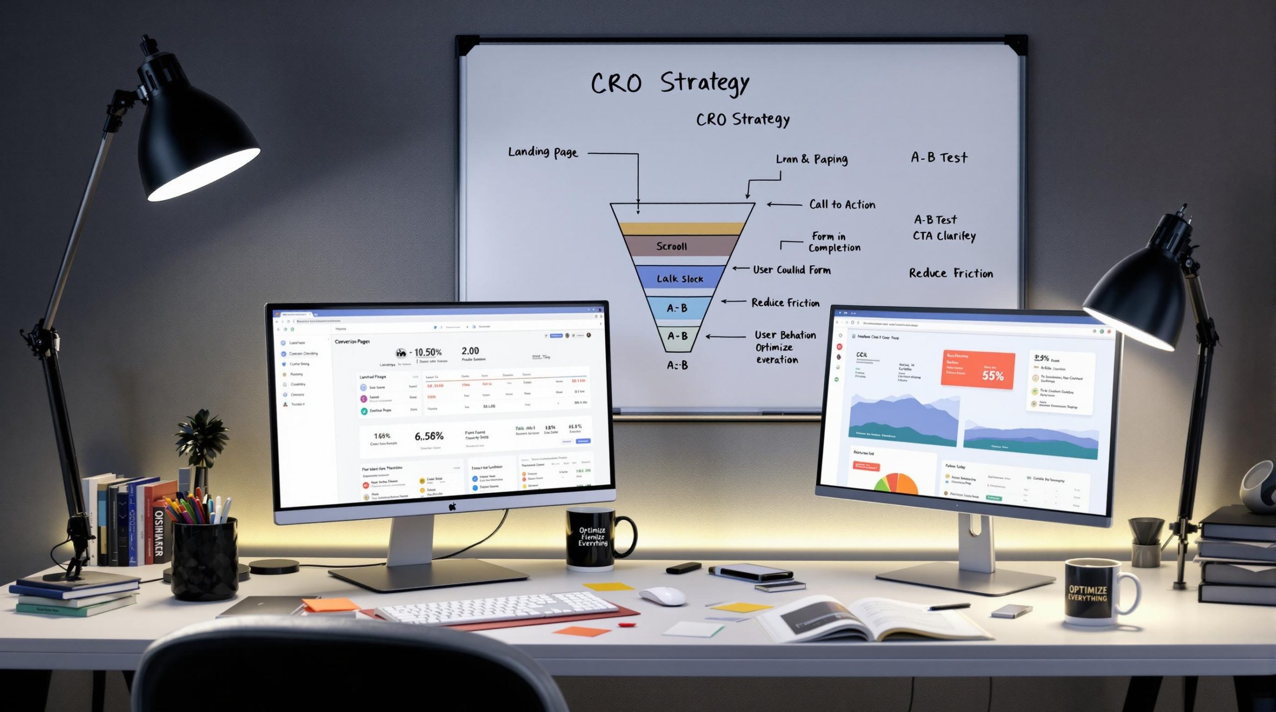 Office desk with digital marketing strategy displayed