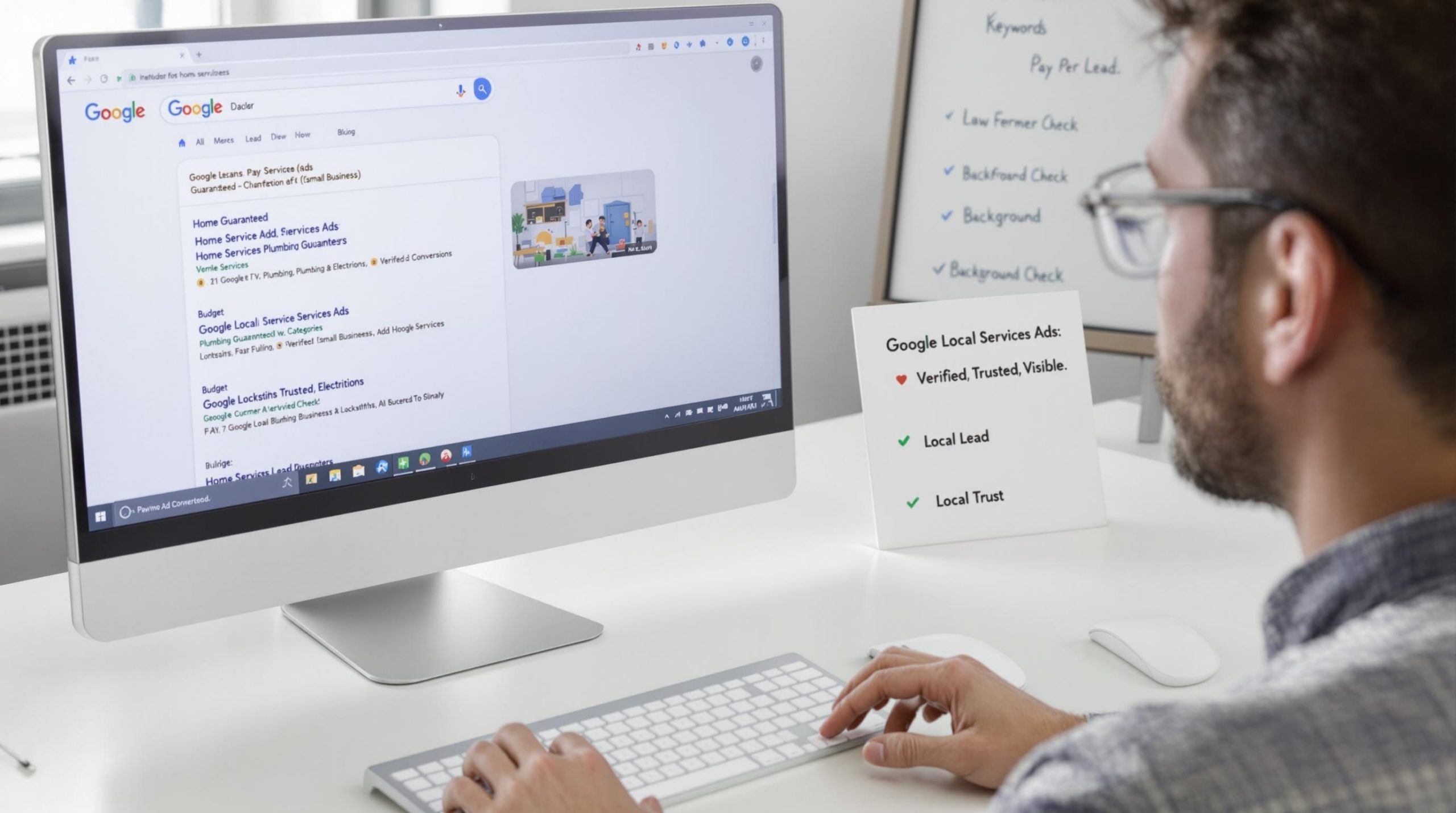 Man using computer for Google Local Services Ads