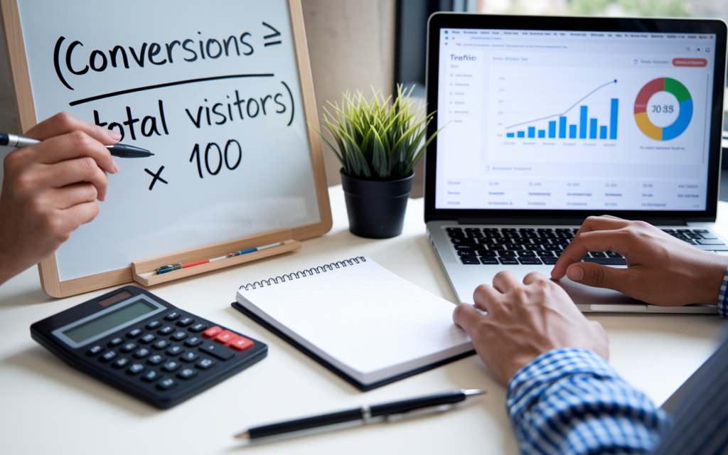 Digital marketing analytics with conversion calculations.