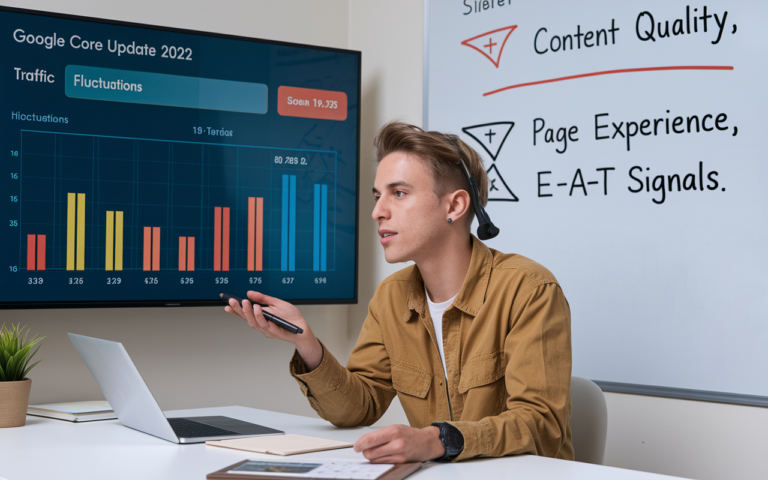 Presenter discusses Google Core Update and SEO strategies.