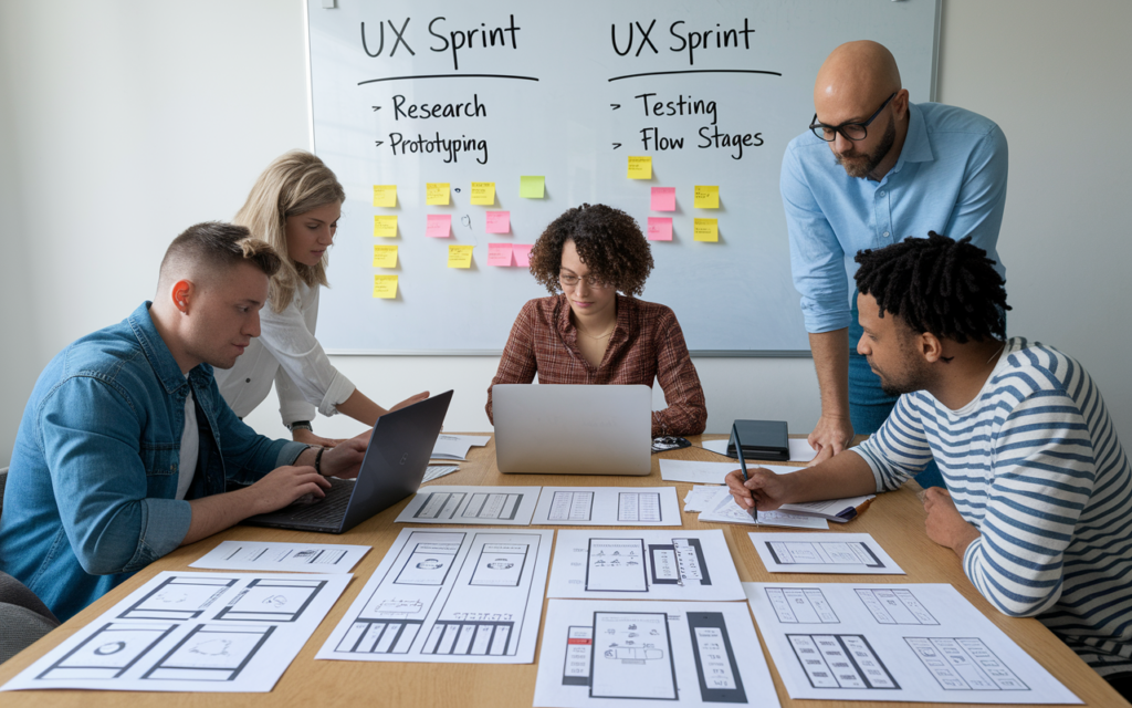 Team collaborating on UX design project
