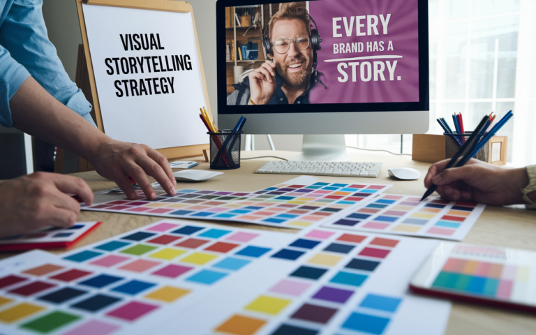 Visual storytelling strategy color palette discussion.