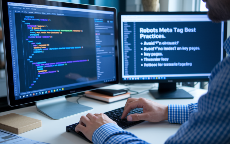 Person coding with dual monitors displaying code