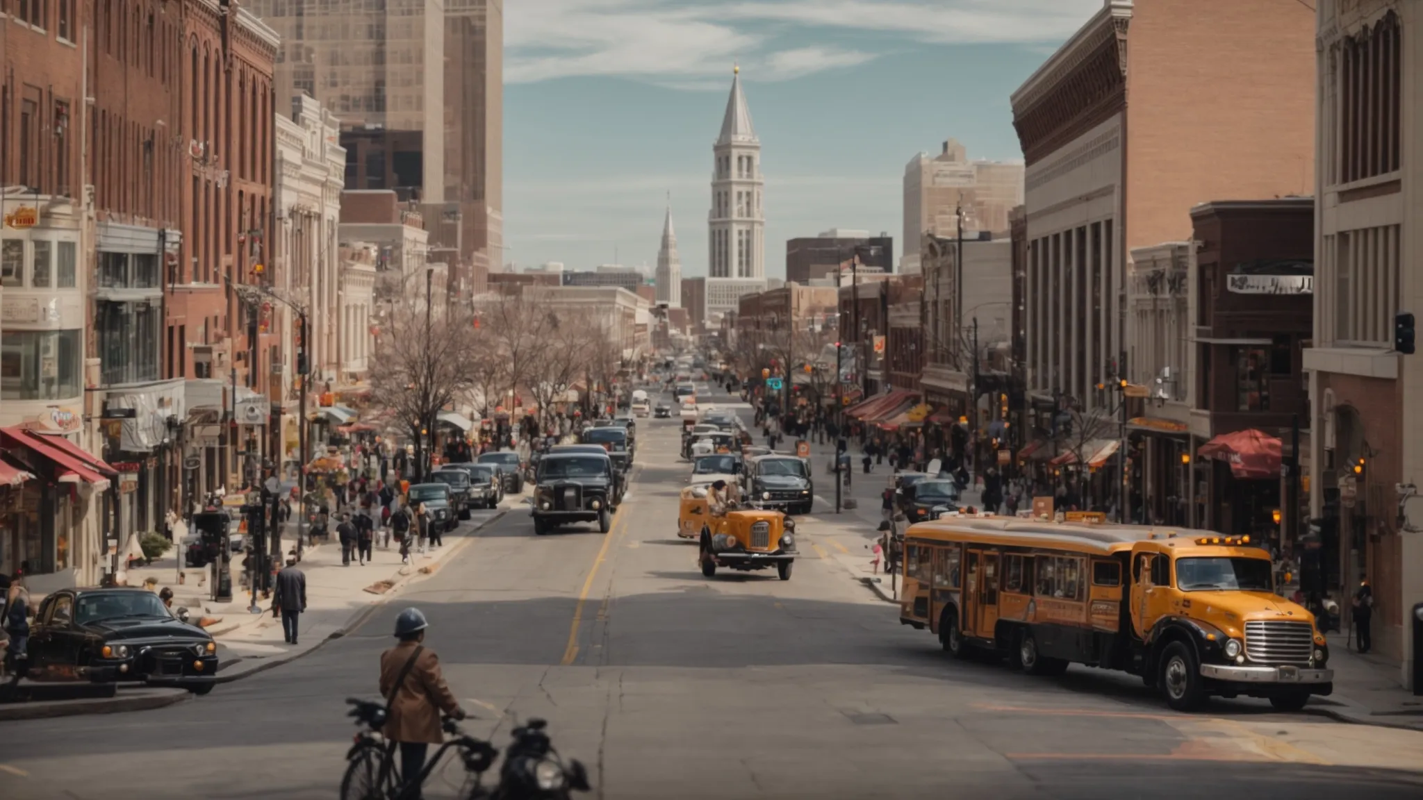 a bustling downtown indianapolis street scene vibrant with local businesses and cultural artifacts symbolizing the city's unique charm.