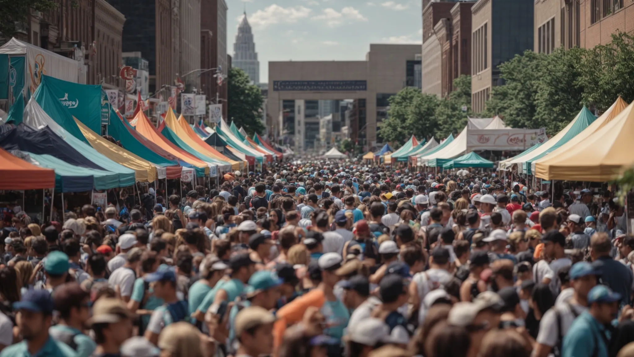 a bustling indianapolis street festival, with local blitz's vibrant social media feed displayed on a large digital screen, drawing a crowd.