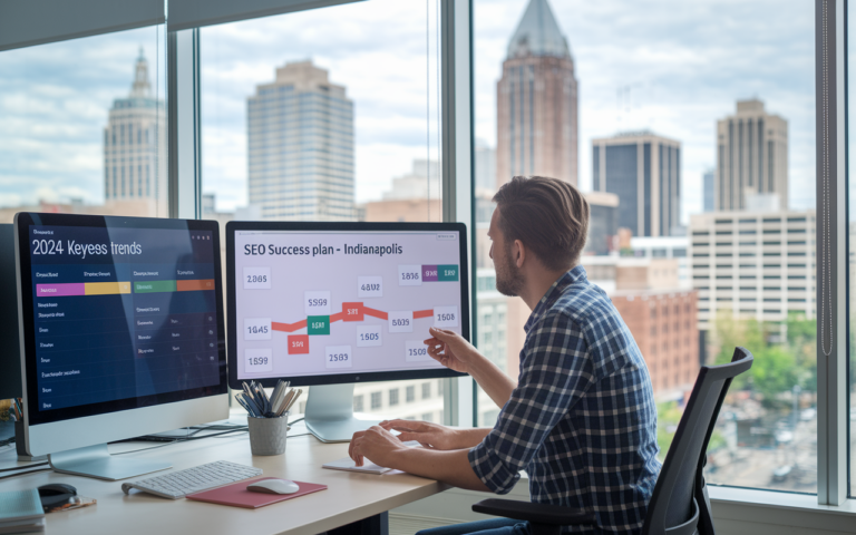 Analyzing SEO trends and key insights in office.