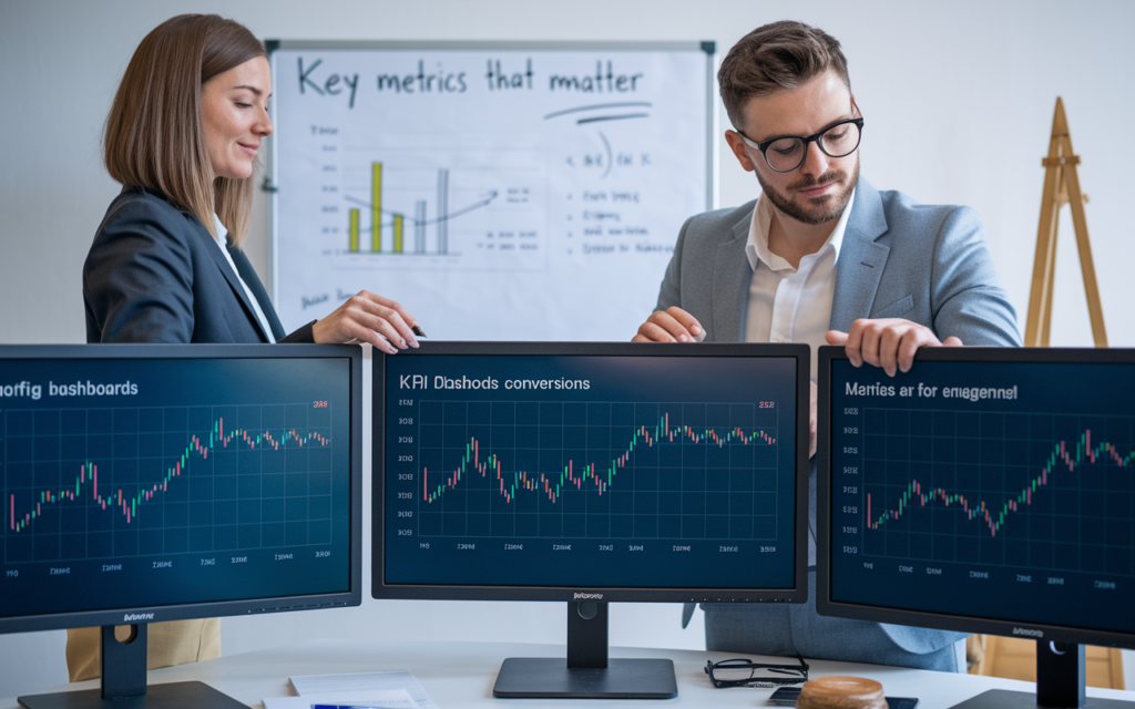 Two professionals analyzing financial data on screens.