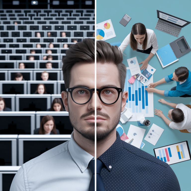 Split image of office and teamwork environment