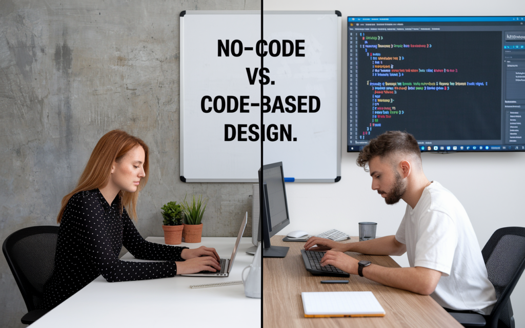 Comparison of no-code and code-based design.