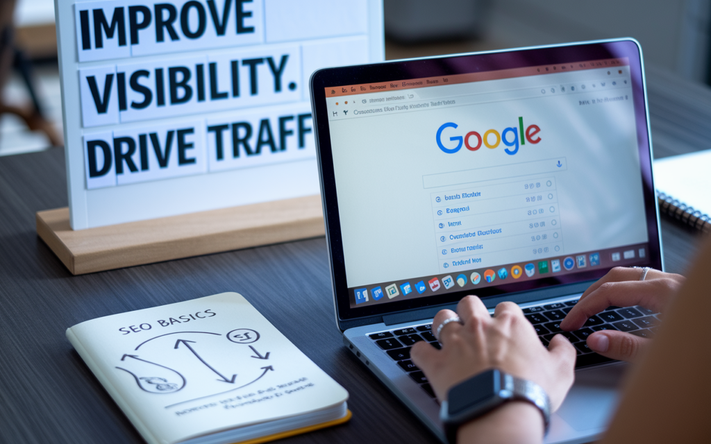 Person using laptop for SEO and keyword research.