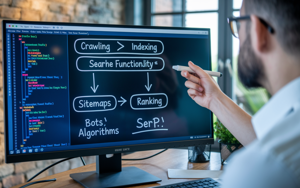 SEO process flowchart on computer screen