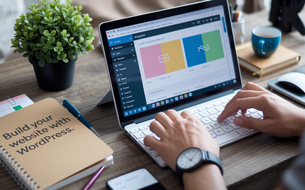 Person designing website on laptop with WordPress.