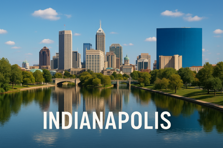 Chicago skyline with park and water fountain
