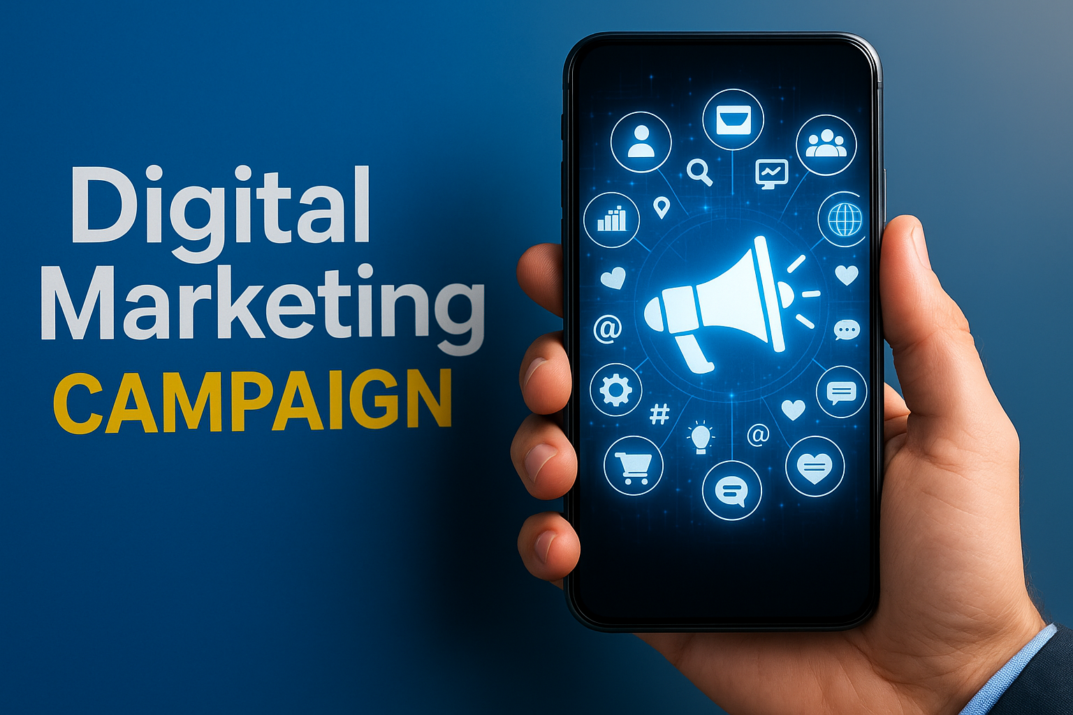 Digital marketing campaign concept on smartphone.