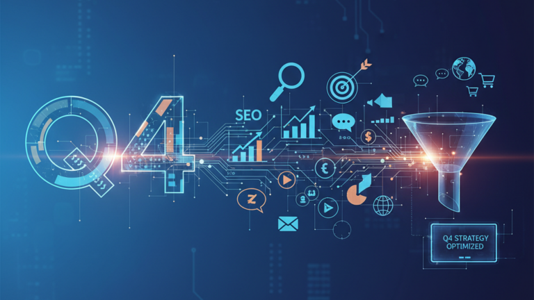 Q4 strategy optimization with SEO and sales icons