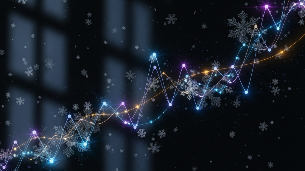 Holiday-inspired abstract line graph showing digital growth and seasonal trends