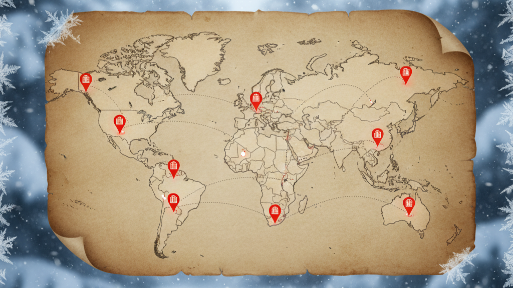 Map with location pins representing a multi-location December campaign